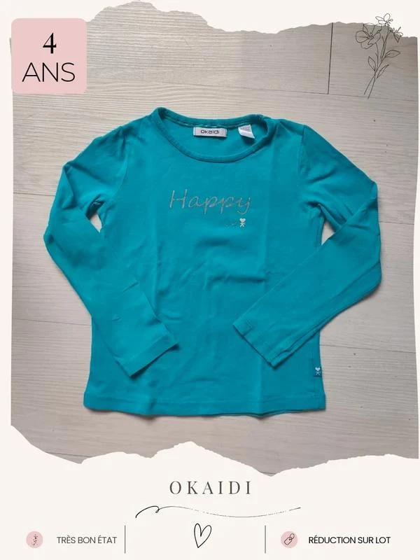 T-shirt manches longues turquoise 🦄 Taille 4 ans 🦄 Okaidi